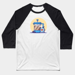 Hot Coffee With Teapot And Bean Cartoon Vector Icon Illustration Baseball T-Shirt